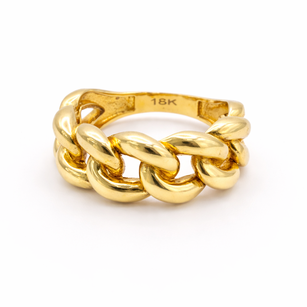 18K Solid Yellow Gold Cuban Link Ring