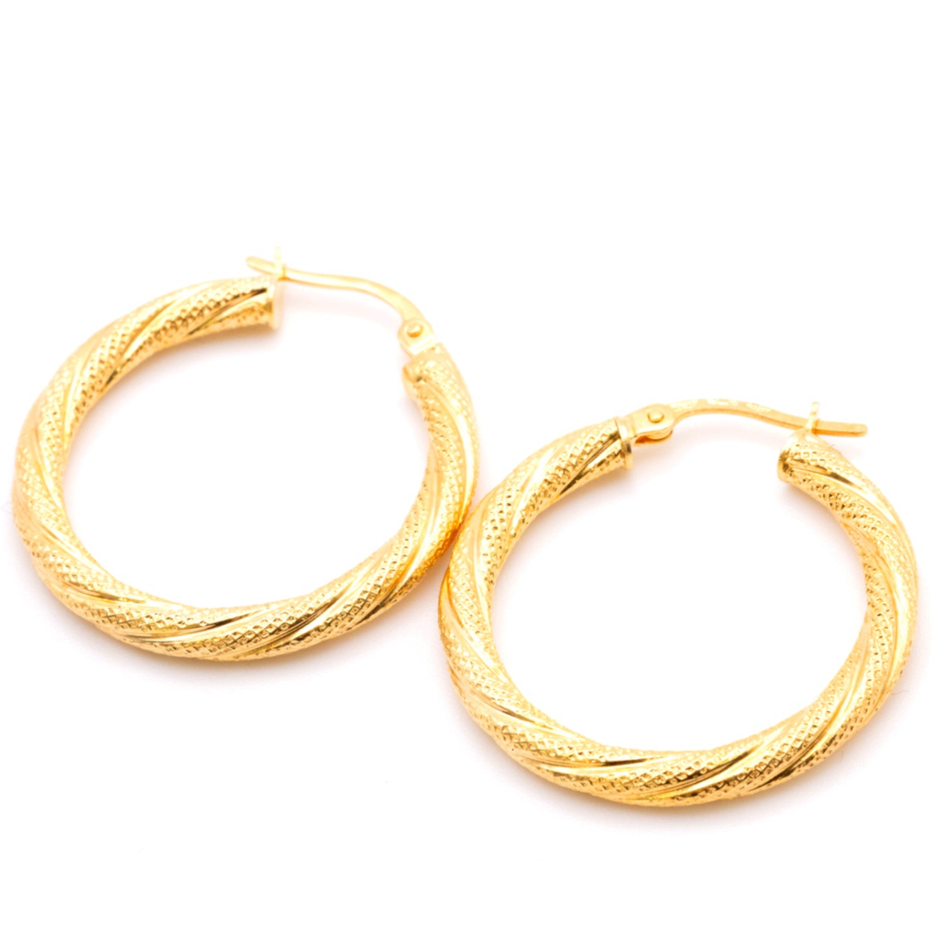 8K Gold Textured Twisted Hoop Earrings