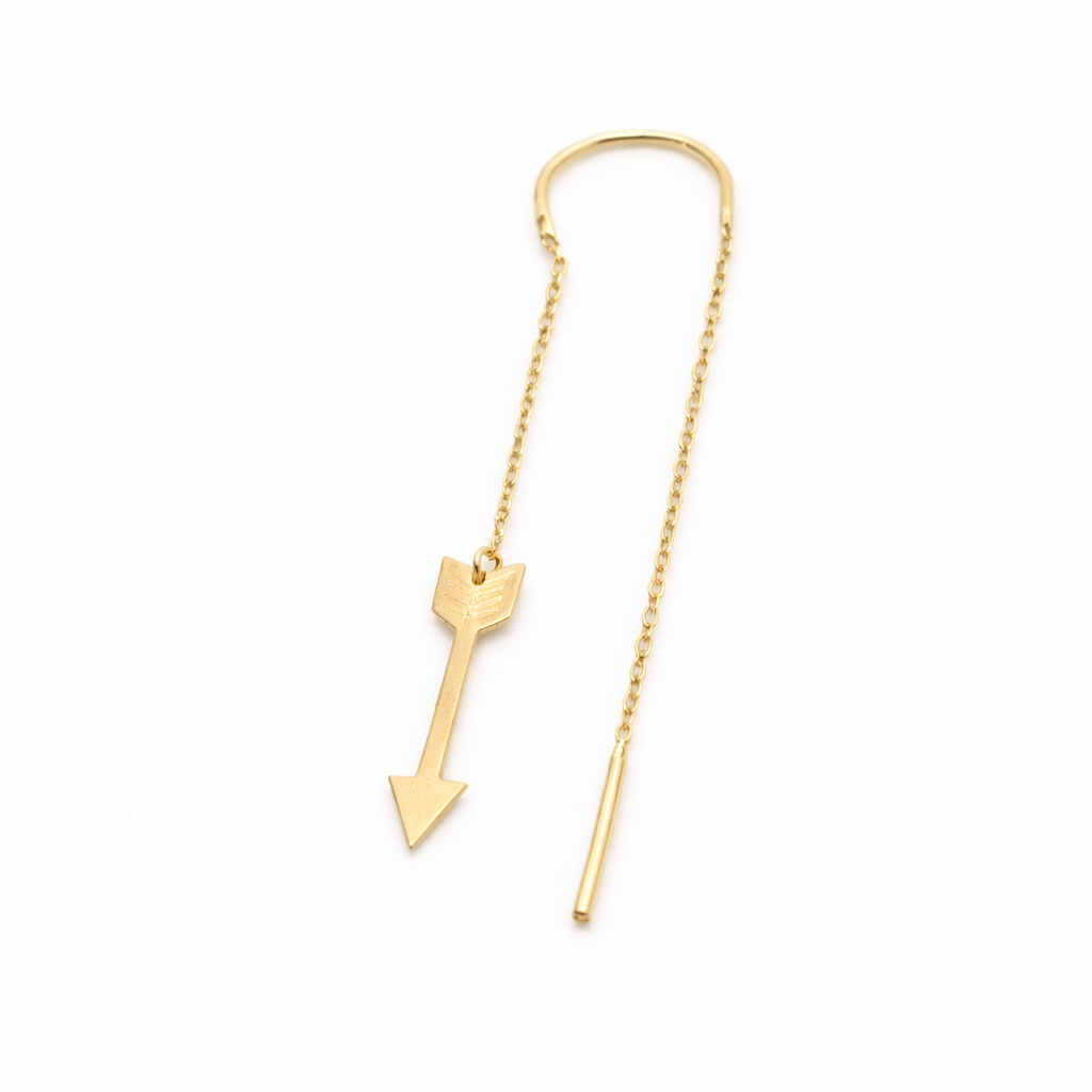18K Solid Gold Arrow Threader Earrings - Single Earrings