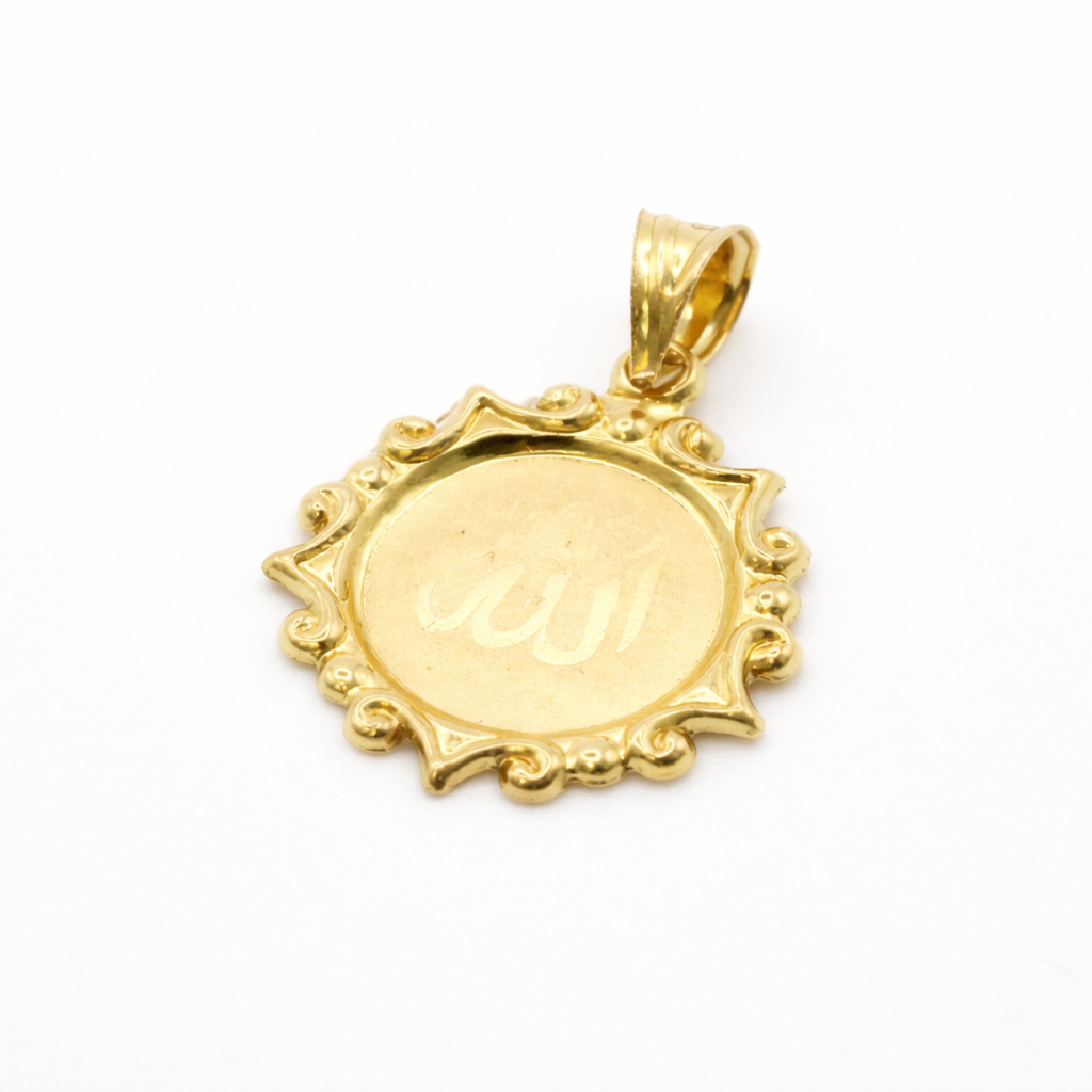 8K Solid Gold Engraved Medallion Pendant " Allah"