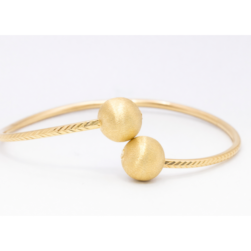 18K Yellow Gold Double Ball Open Cuff Bracelet