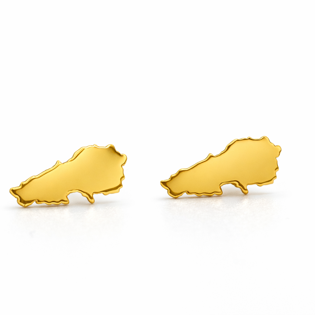 18K Yellow Gold Lebanon Map Stud Earring
