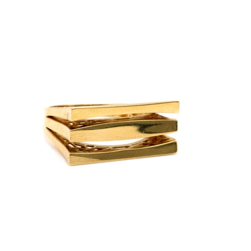 Triple Layer Geometric Ring in 18k