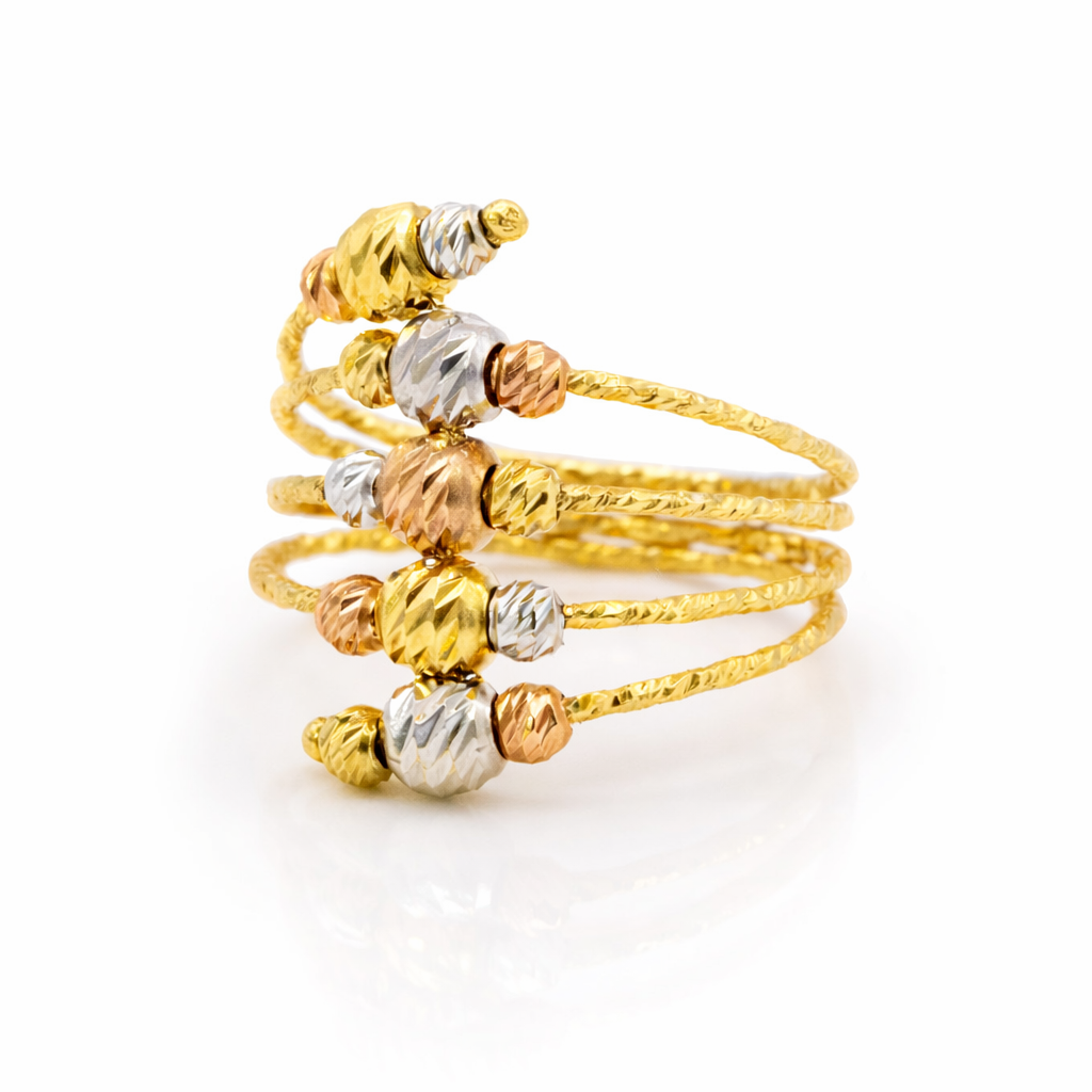 18K Tri-Color Gold Multi-Band Beaded Ring