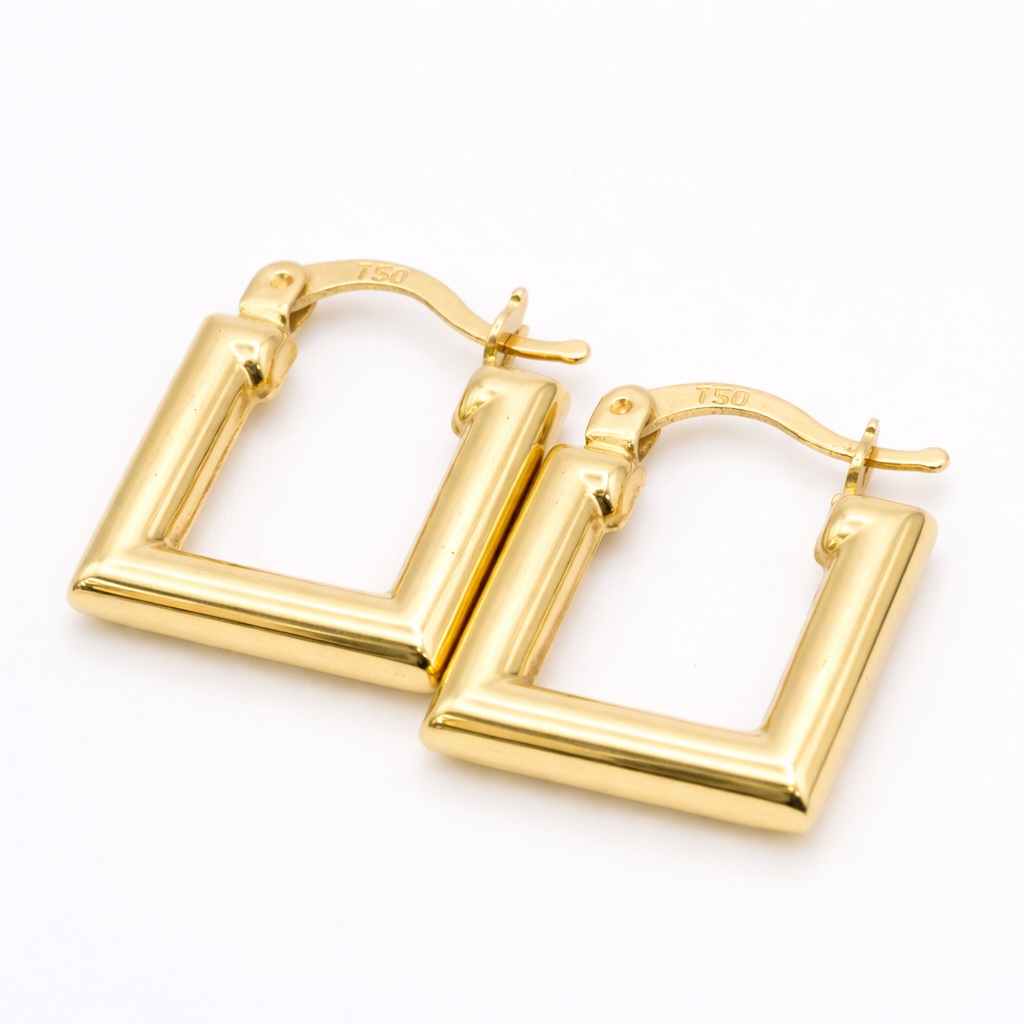18K Solid Gold Square Hoop Earrings
