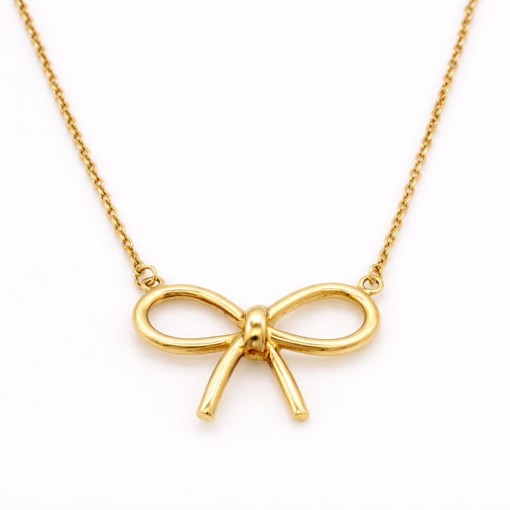 18K Gold Bow Pendant Necklace
