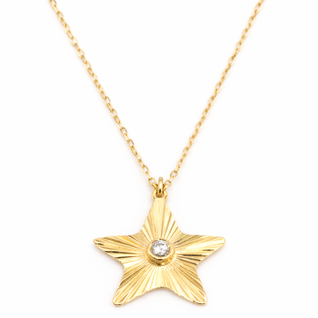 18K Solid Gold Star Pendant Necklace with CZ – Radiant Minimalist Charm
