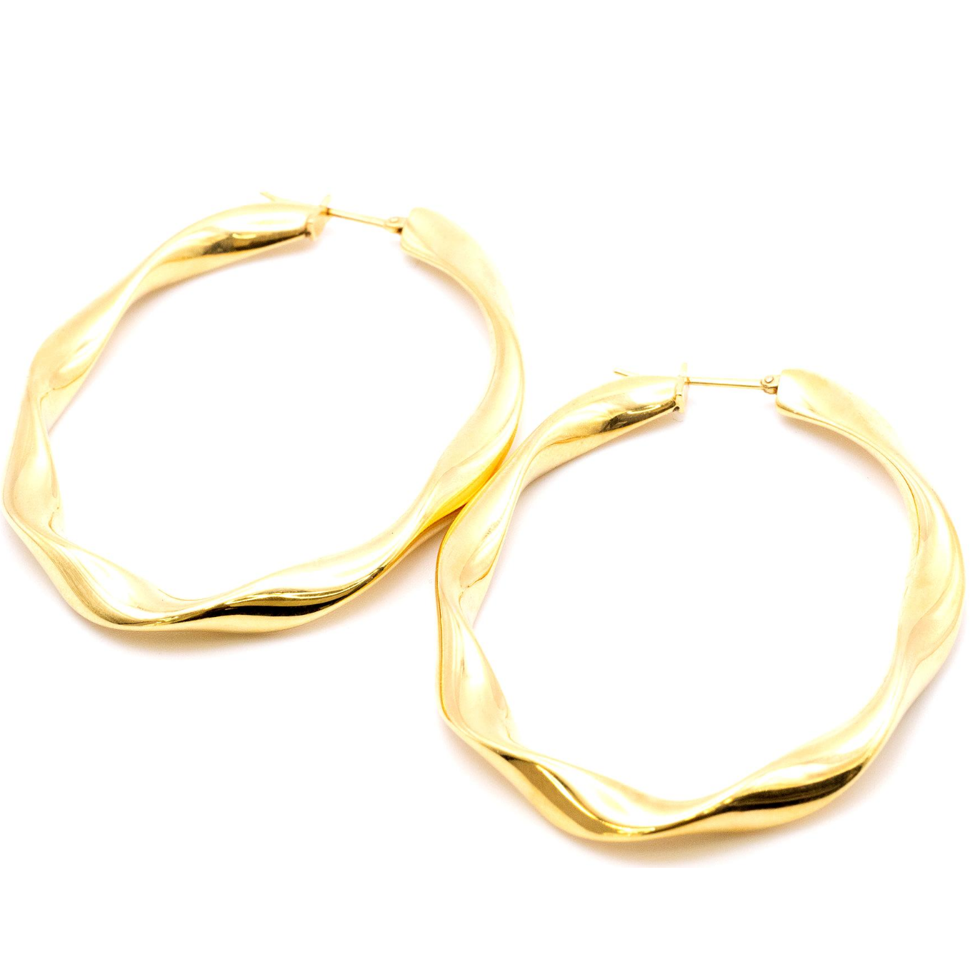 18K Gold Twisted Hoop Earrings – Elegant Sculpted Statement Hoops for Women