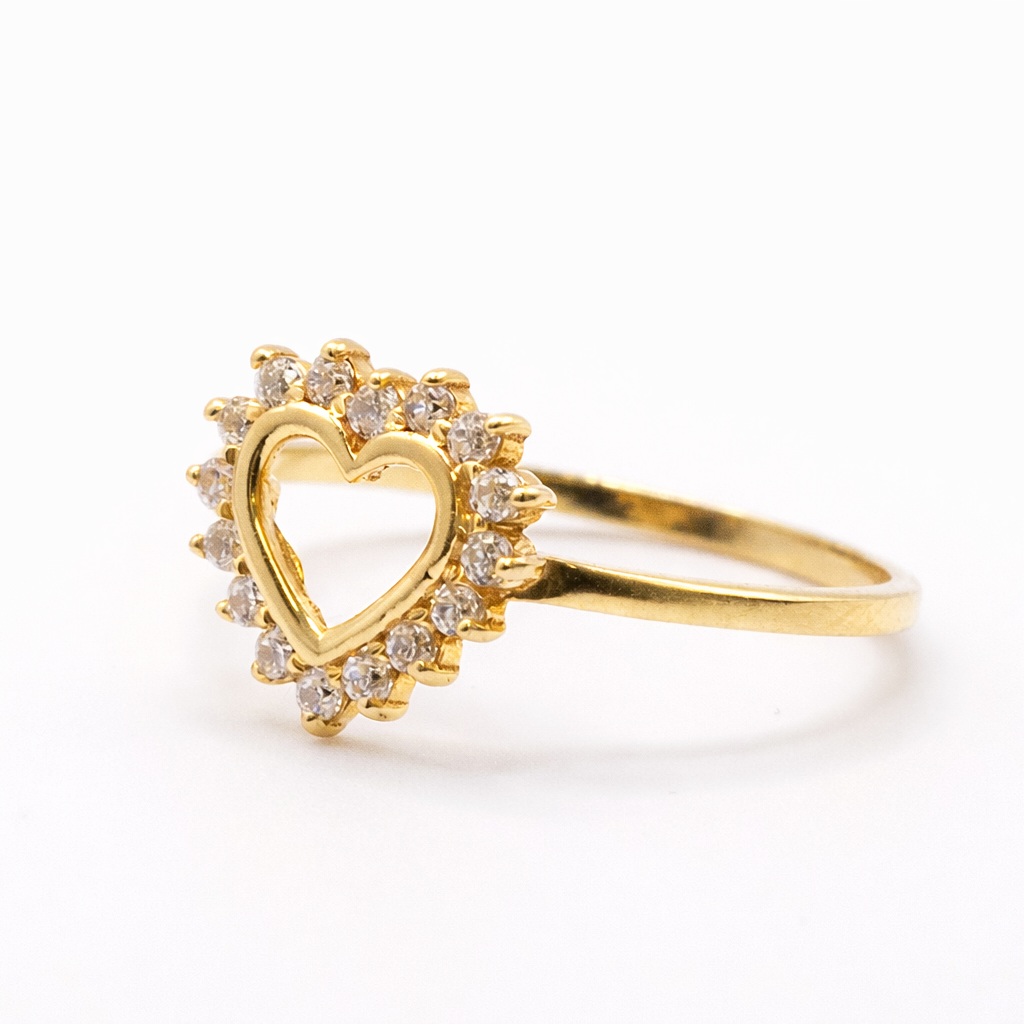 18K Gold Heart Halo Ring with CZ