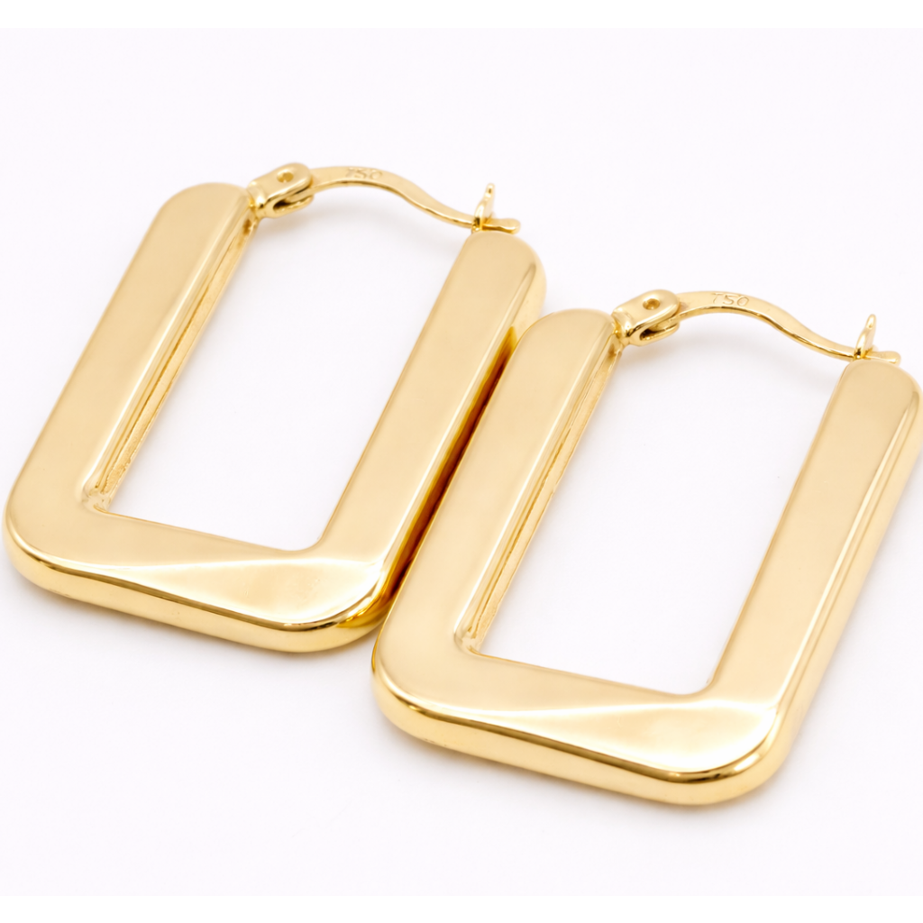 18K Gold Rectangular Hoop Earrings