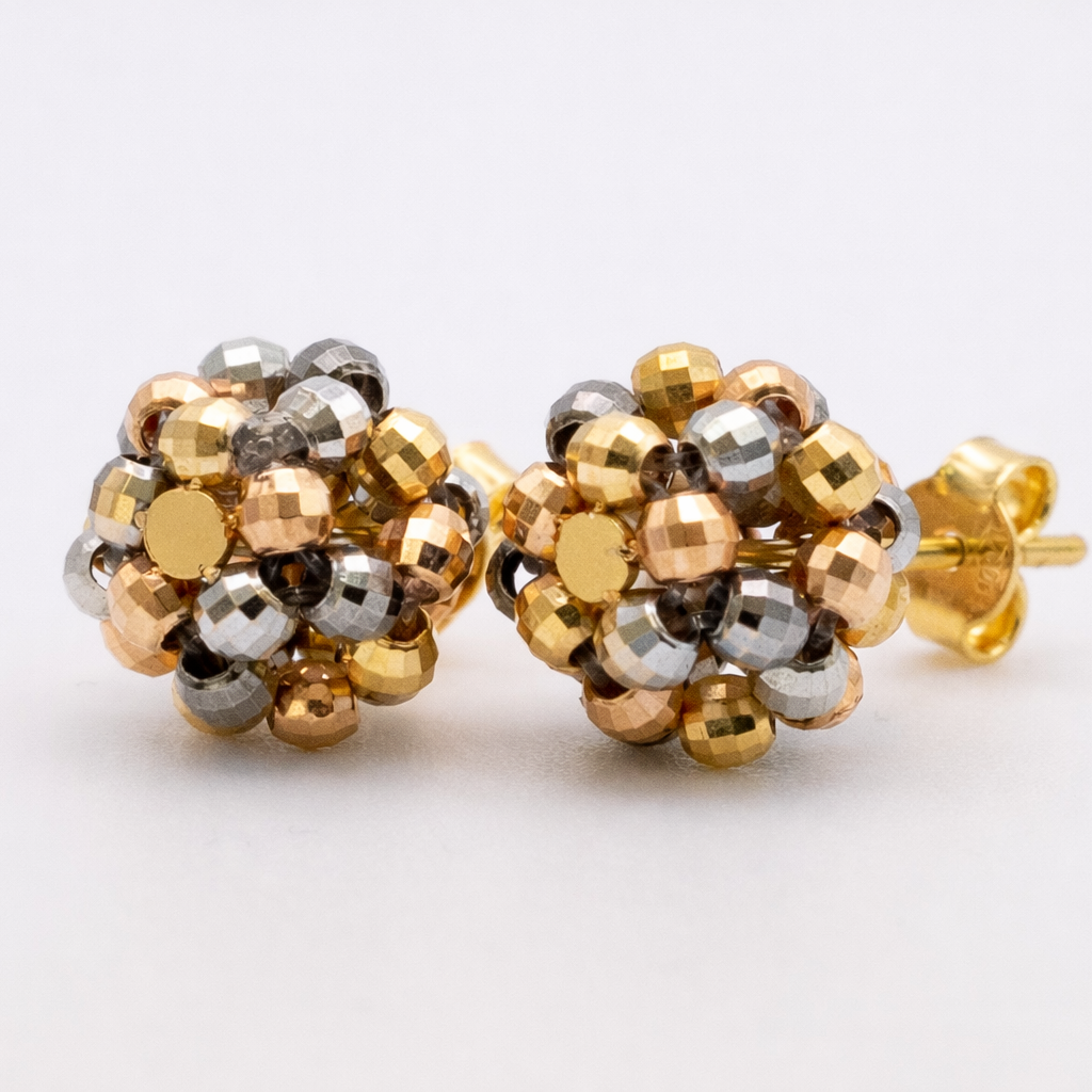18K Tri-Color Gold Beaded Cluster Stud Earrings