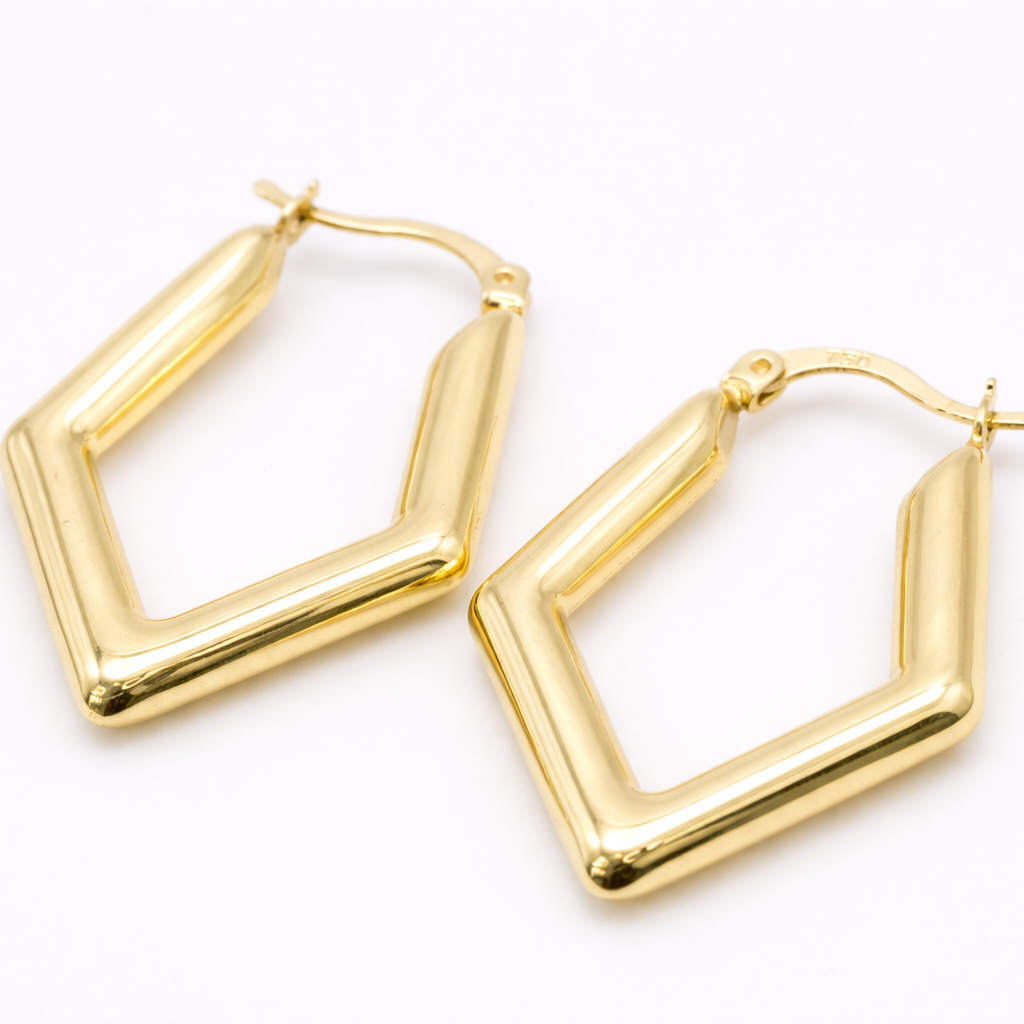 18K Gold Chevron Hoop Earrings