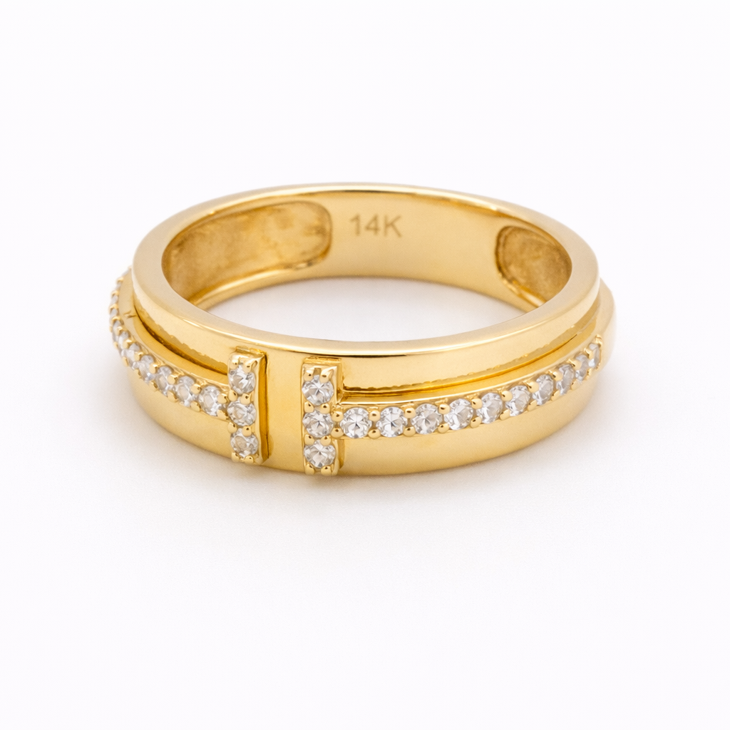 14K Solid Yellow Gold CZ Band Ring