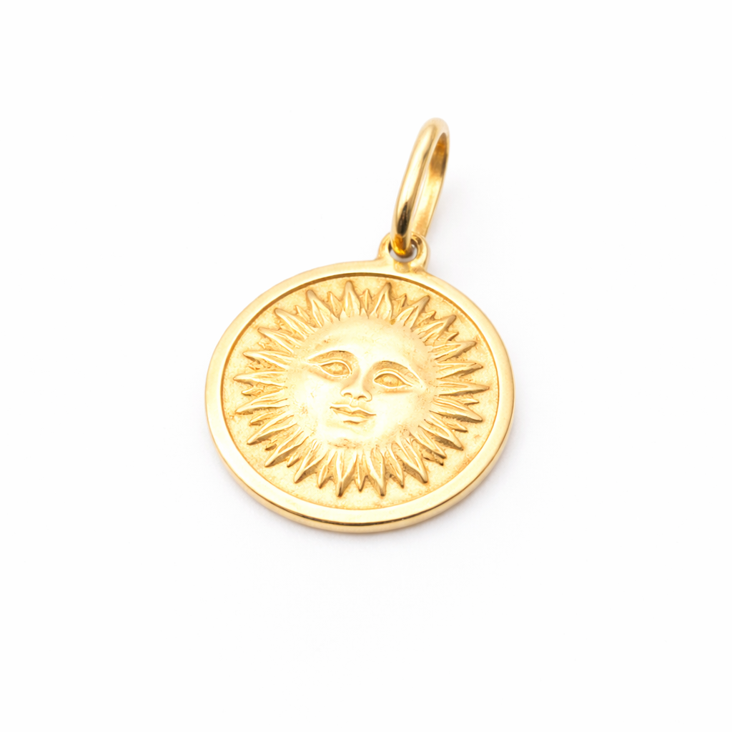 14K Solid Gold Sun Face Pendant