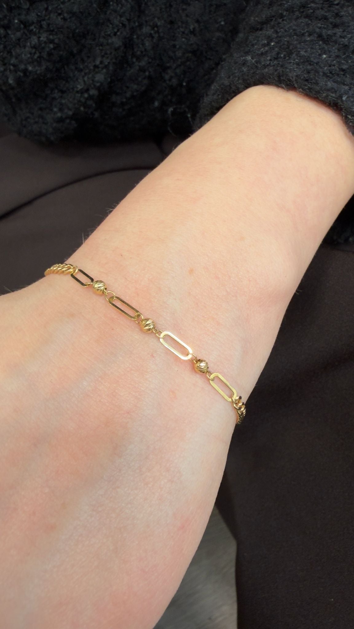 18K Curb & Bead Accent Bracelet