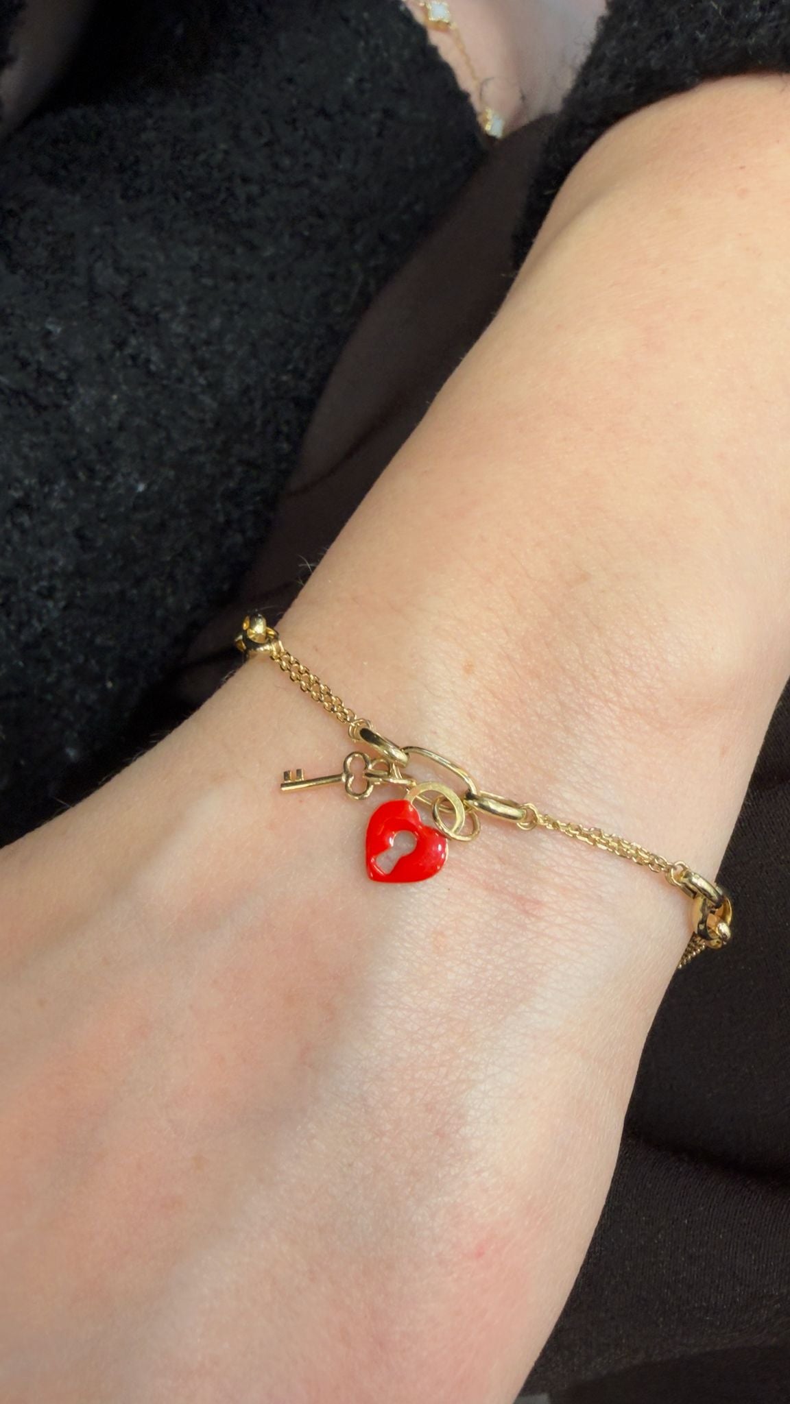 . 18K Heart & Key Drop Bracelet (Red)