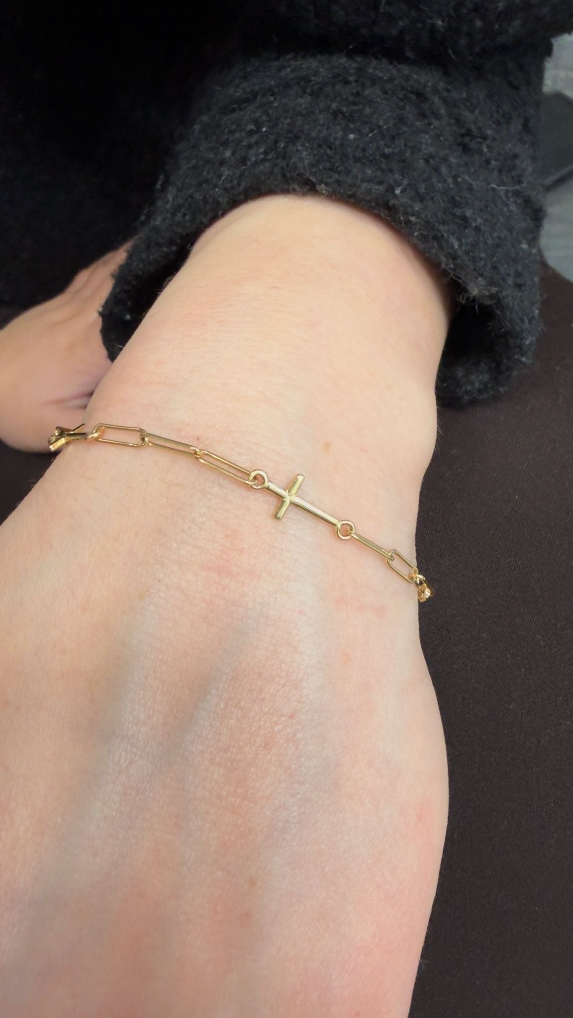 18K Cross Station Paperclip Bracelet