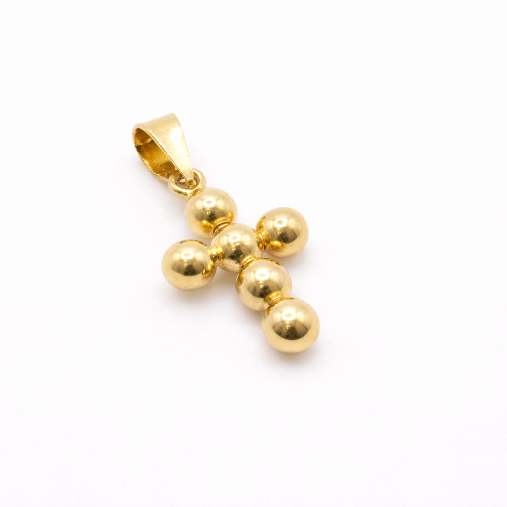 18K Solid Gold Beaded Cross Pendant