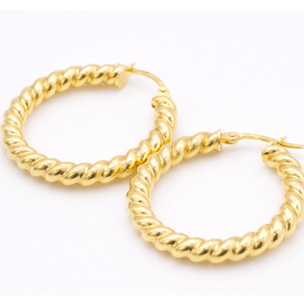 18K Gold Twisted Hoop Earring- Medium Sized