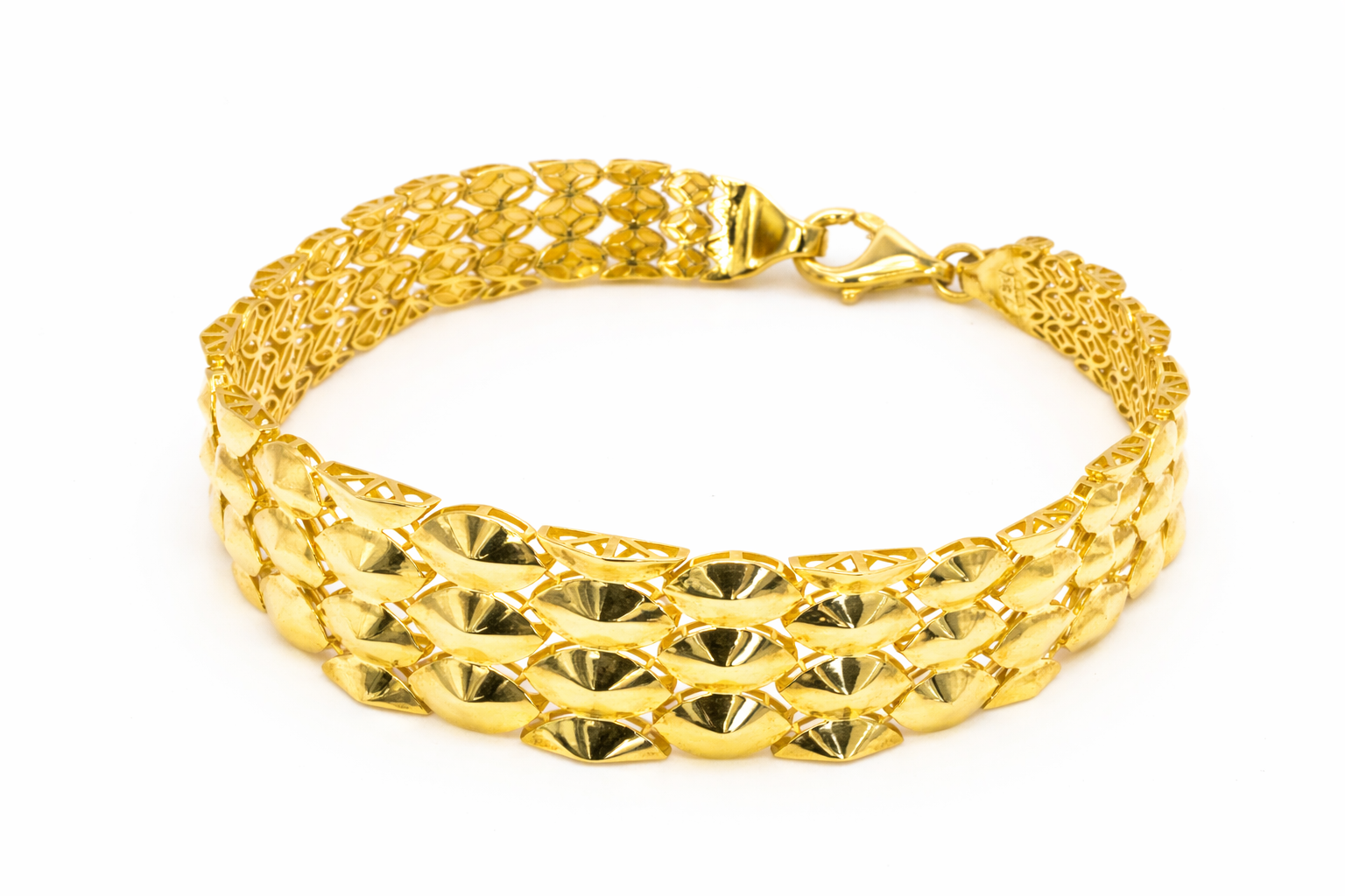 18K Solid Gold Wide Mesh Bracelet – Luxury Textured Statement Design