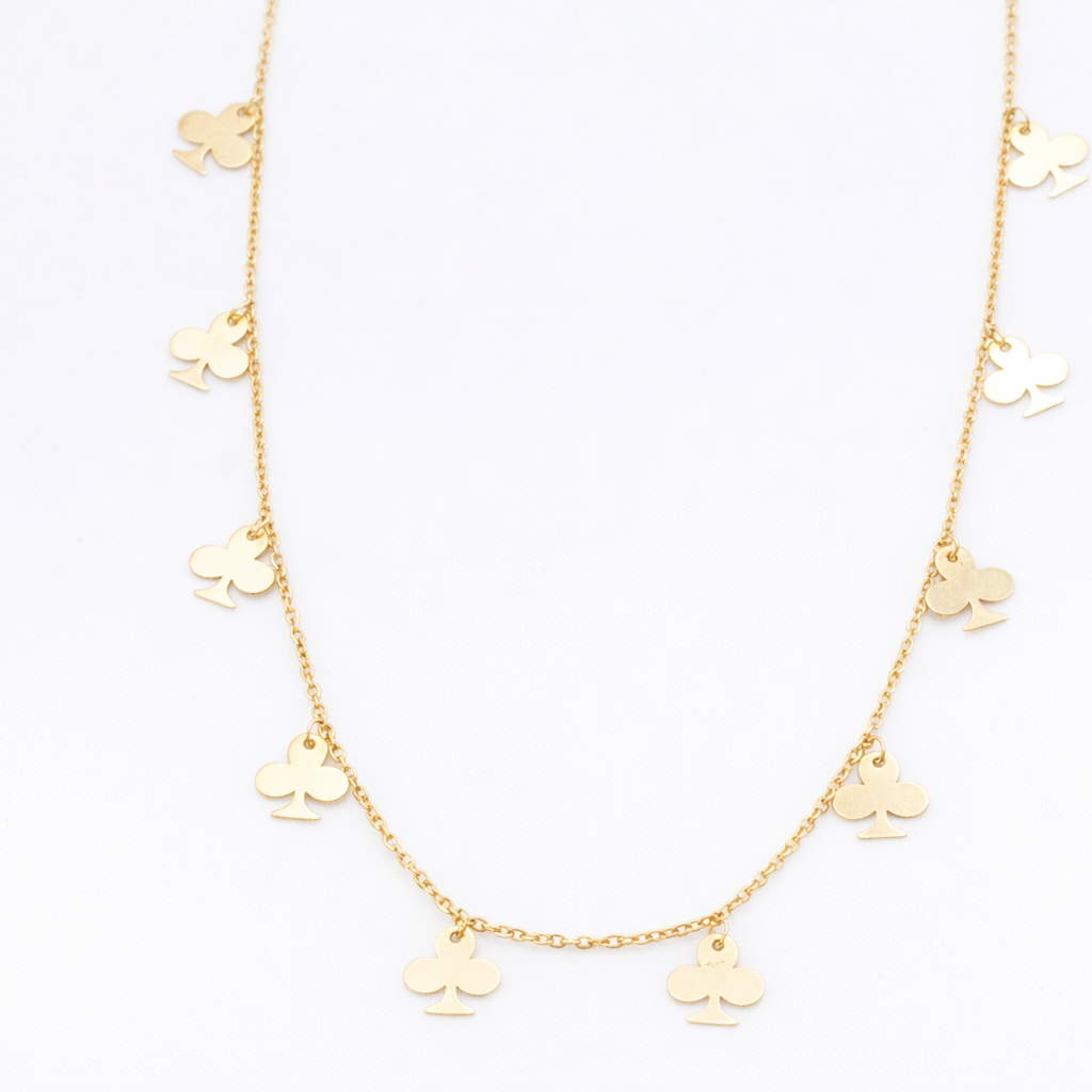 18K Solid Gold Clover Charm Necklace