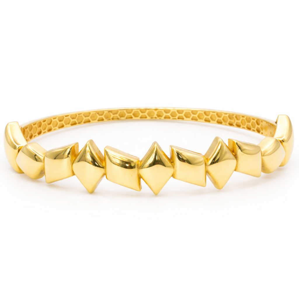 18K Solid Gold Pyramid Stud Bangle