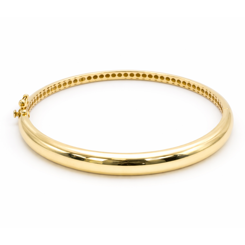 18K Solid Gold Classic Round Bangle – Polished Hinged Gold Bracelet