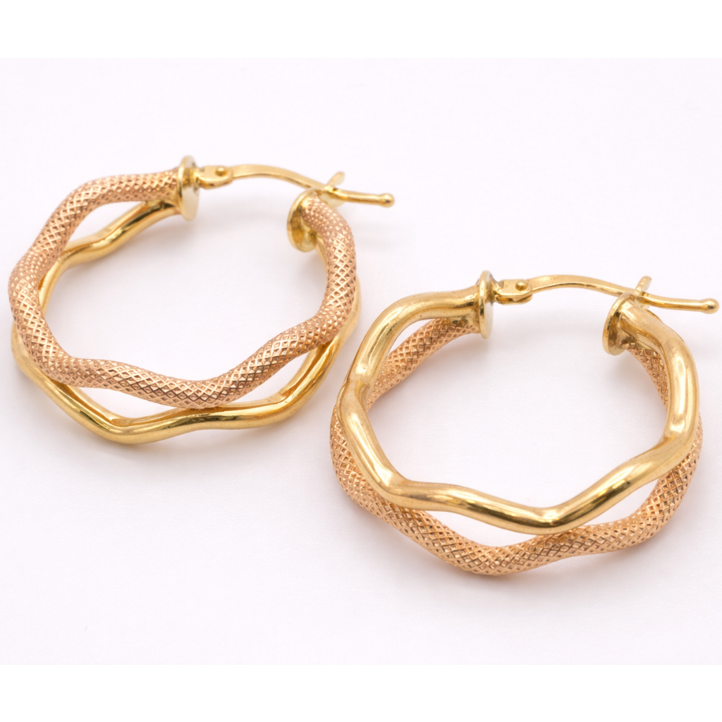 18K Two-Tone Gold Twisted Hoop Earrings
