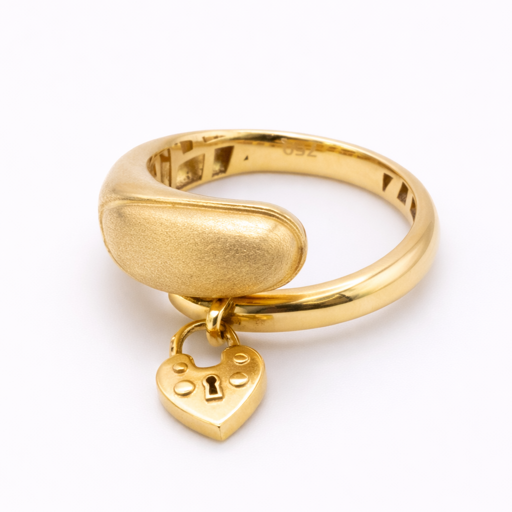 18K Solid Yellow Gold Heart Lock Ring