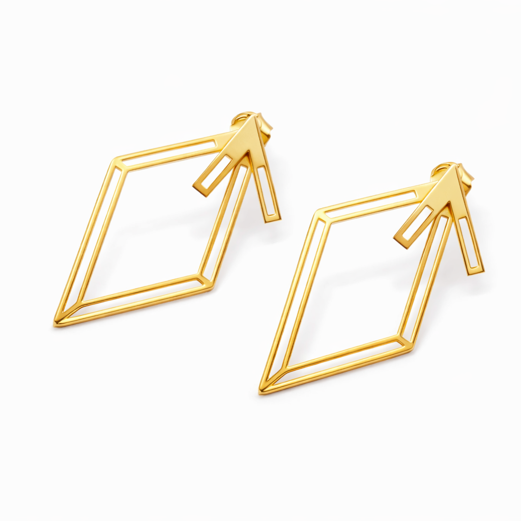 18K Solid Gold Geometric Drop Earrings