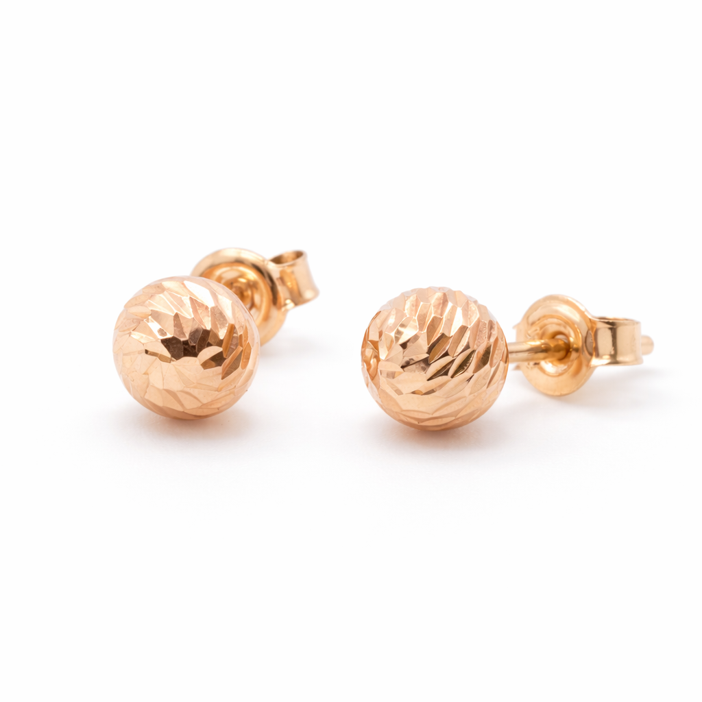 14K Rose Gold Diamond-Cut Ball Stud Earrings