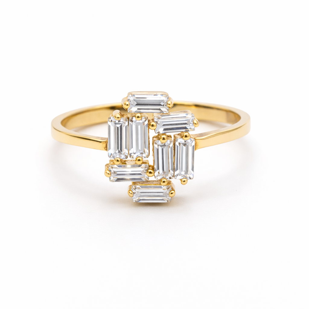 18K Yellow Gold Baguette CZ Ring