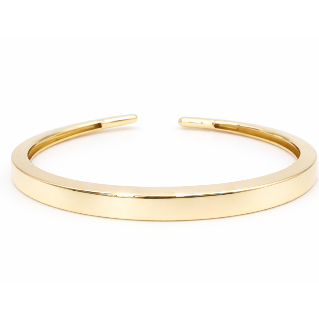 18K Solid Gold Open Cuff Bracelet – Minimalist Polished Gold Bangle