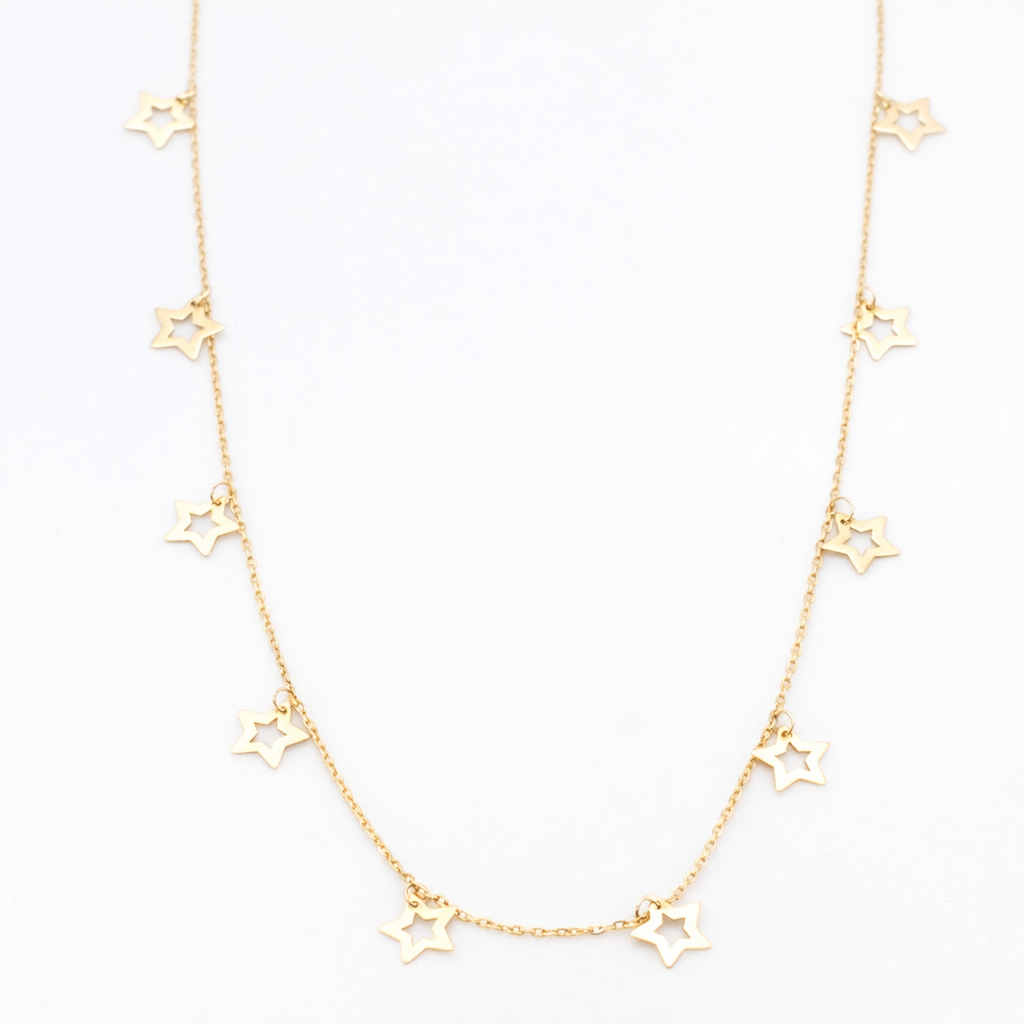 18K Solid Gold Star Charm Necklace