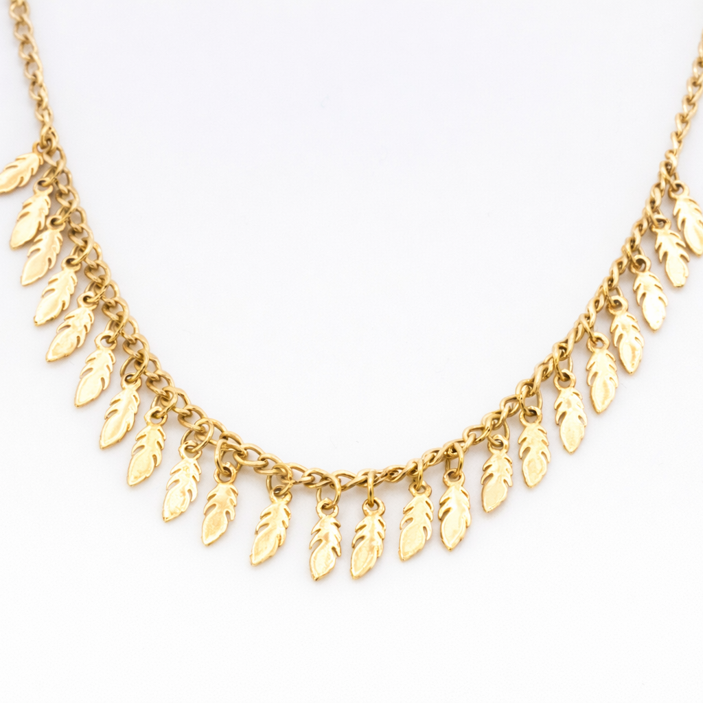 18K Solid Gold Feather Charm Necklace