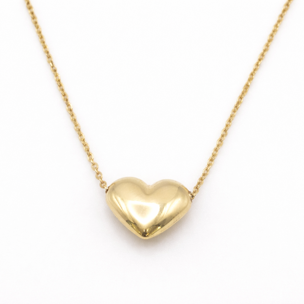 14K Yellow Gold Puffy Heart Pendant Necklace