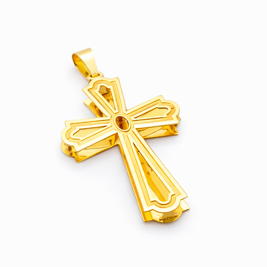 18K Solid Gold Layered Cross Pendant