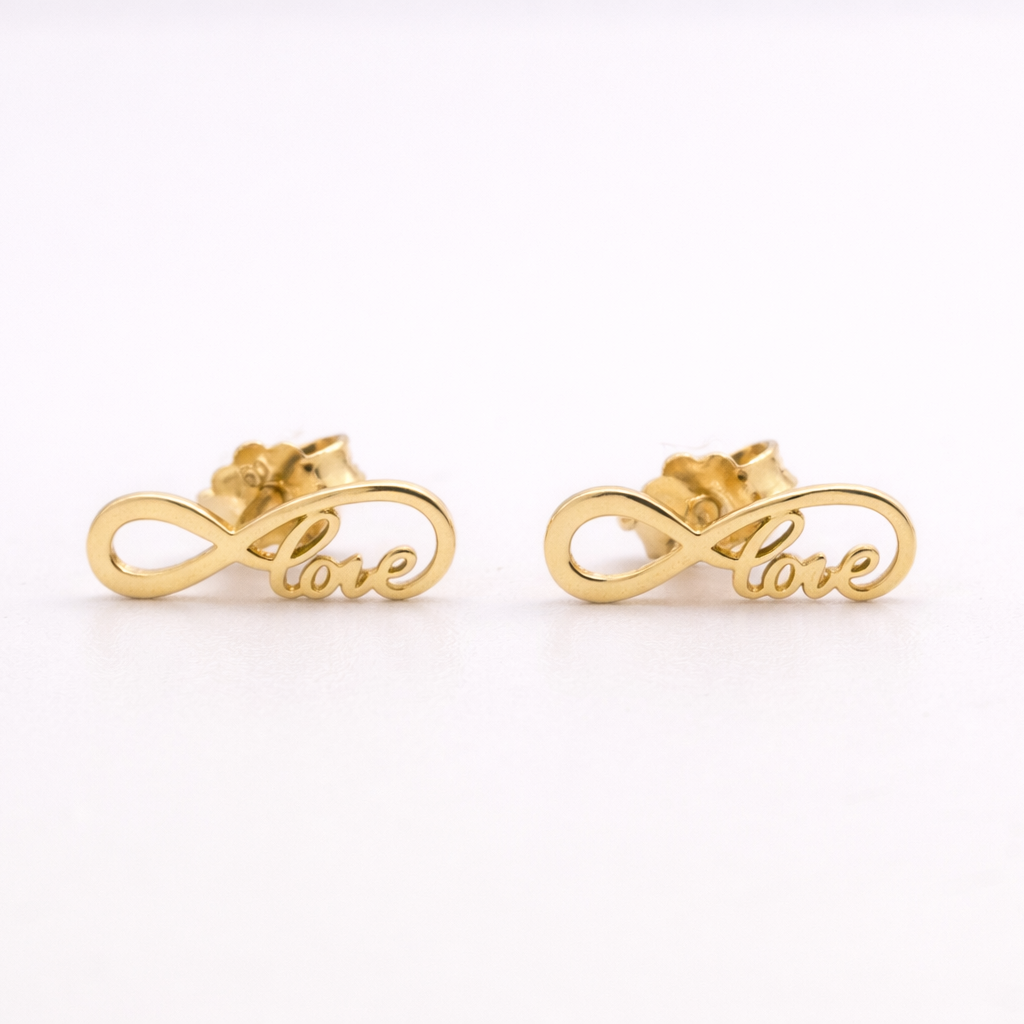 18K Yellow Gold Infinity Love Stud Earrings