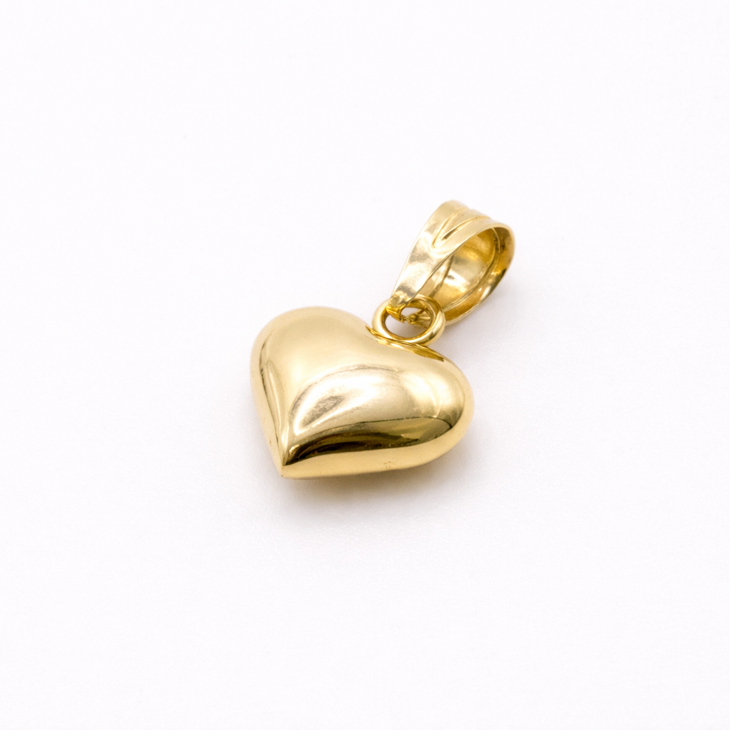 18K Solid Gold Puffy Heart Pendant