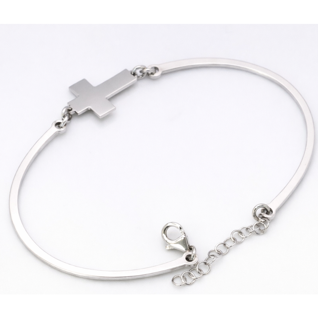14K White Gold Cross Bracelet