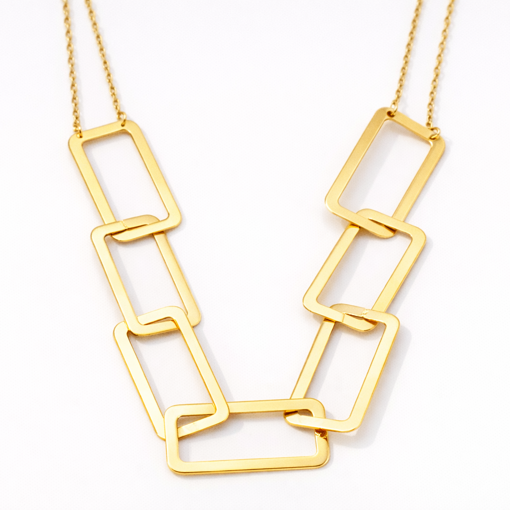 18K Geometric Link Statement Necklace