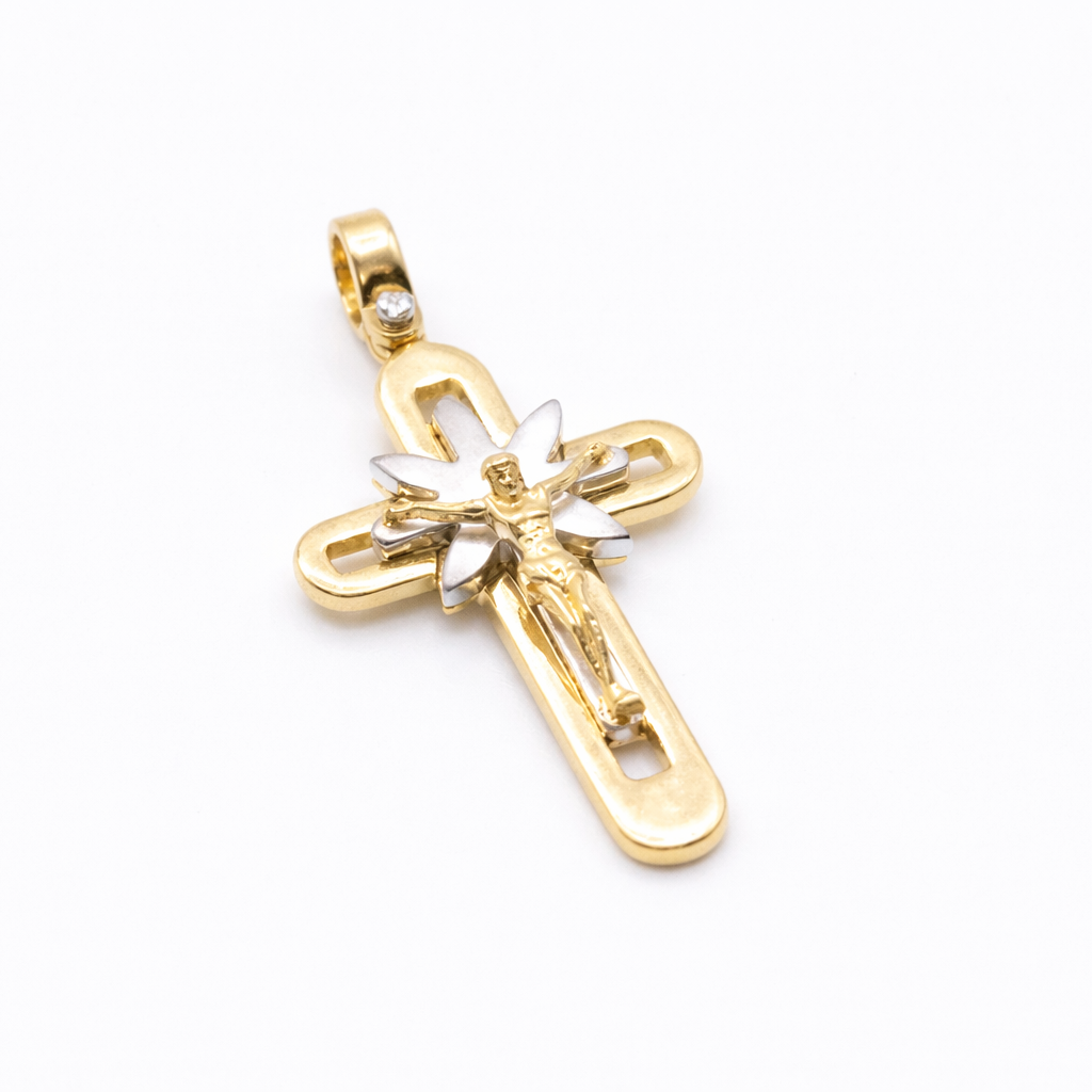 18K Two-Tone Gold Crucifix Pendant with Jesus Christ