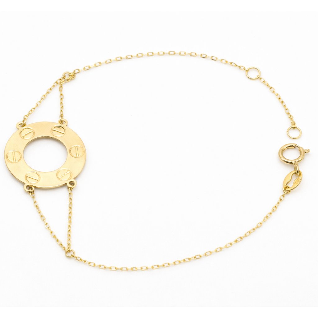 18K Gold Designer-Inspired Circle Bracelet – Screw Motif Minimalist Chain Bracelet