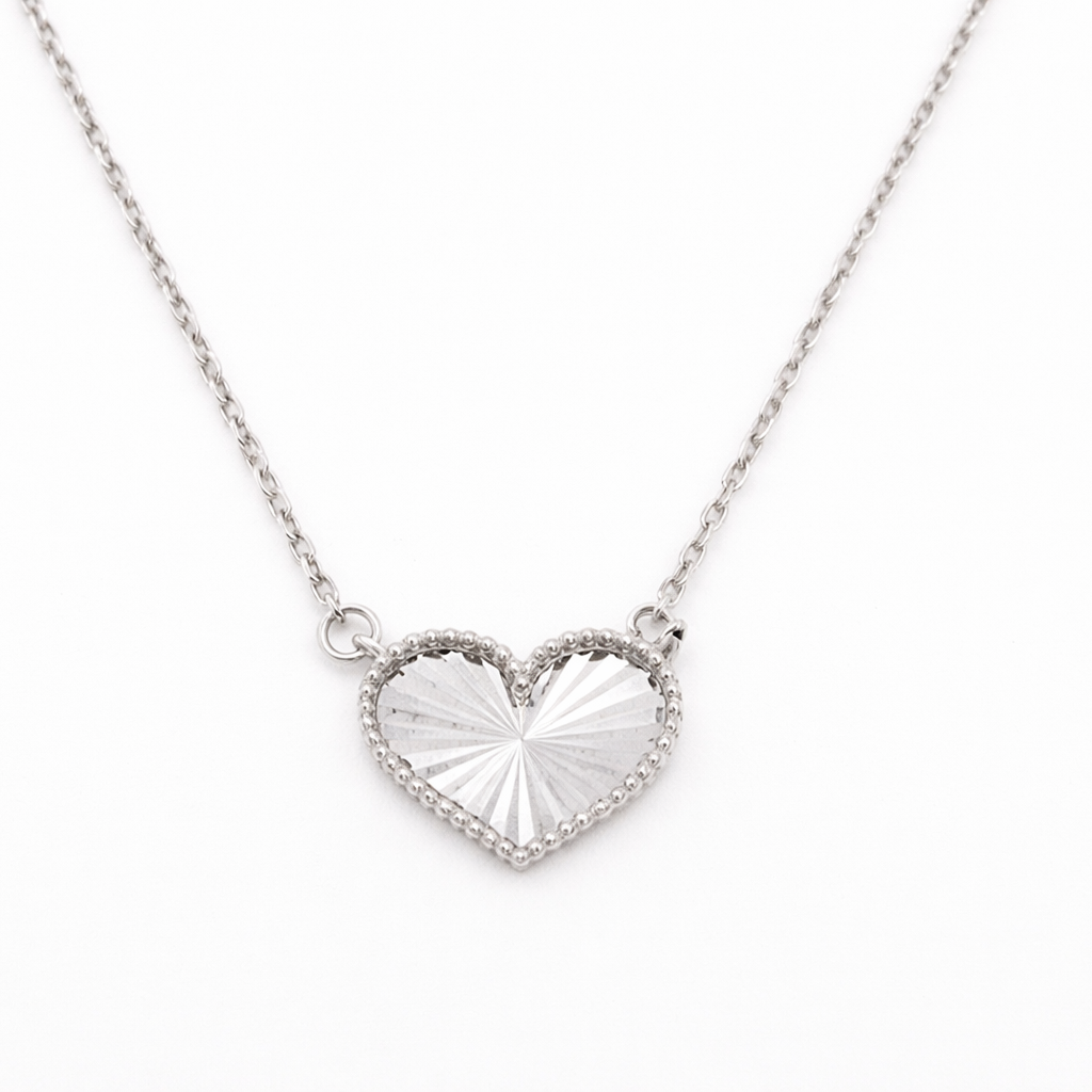 14K White Gold Dainty Heart Pendant Necklace