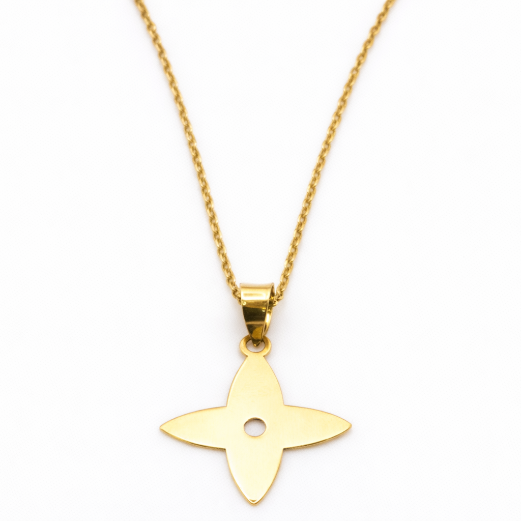 18K Solid Gold Clover Pendant Necklace – Minimalist Floral Design