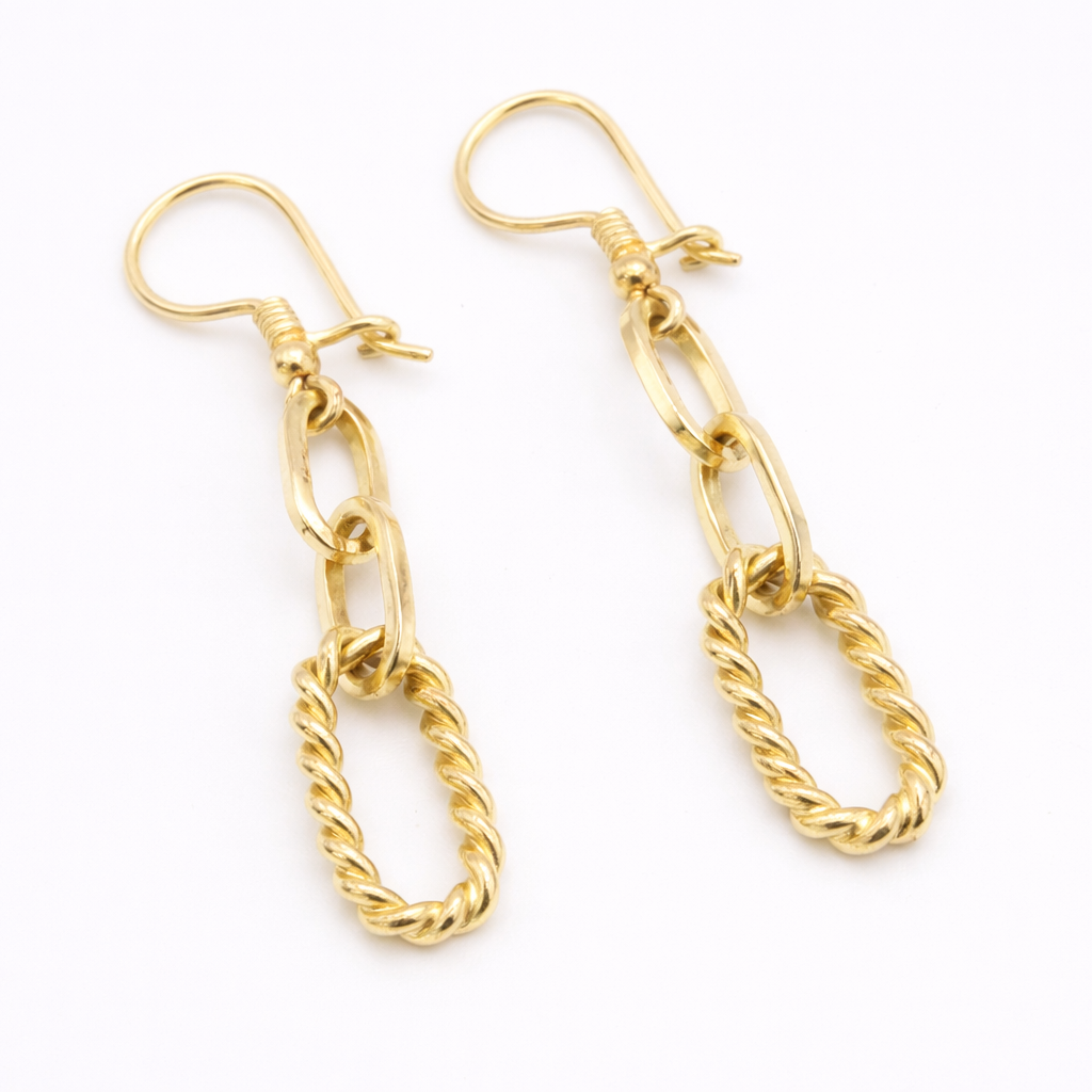 18K Gold Link Drop Earrings