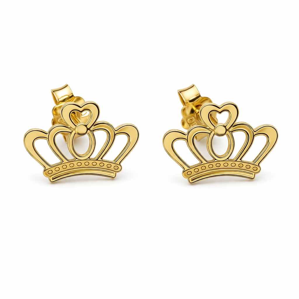 18K Yellow Gold Crown Stud Earrings