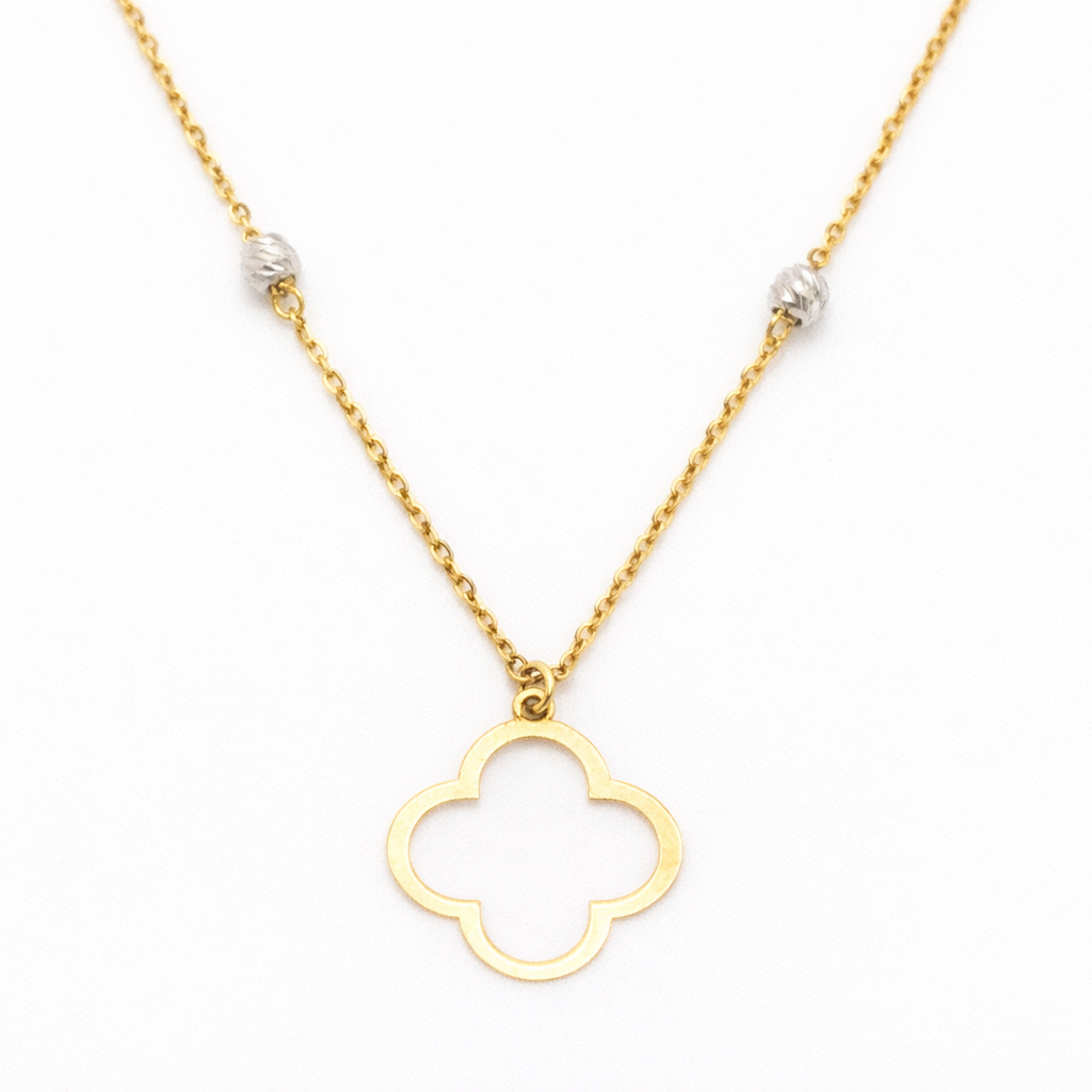 18K Two-Tone Gold Clover Pendant Necklace