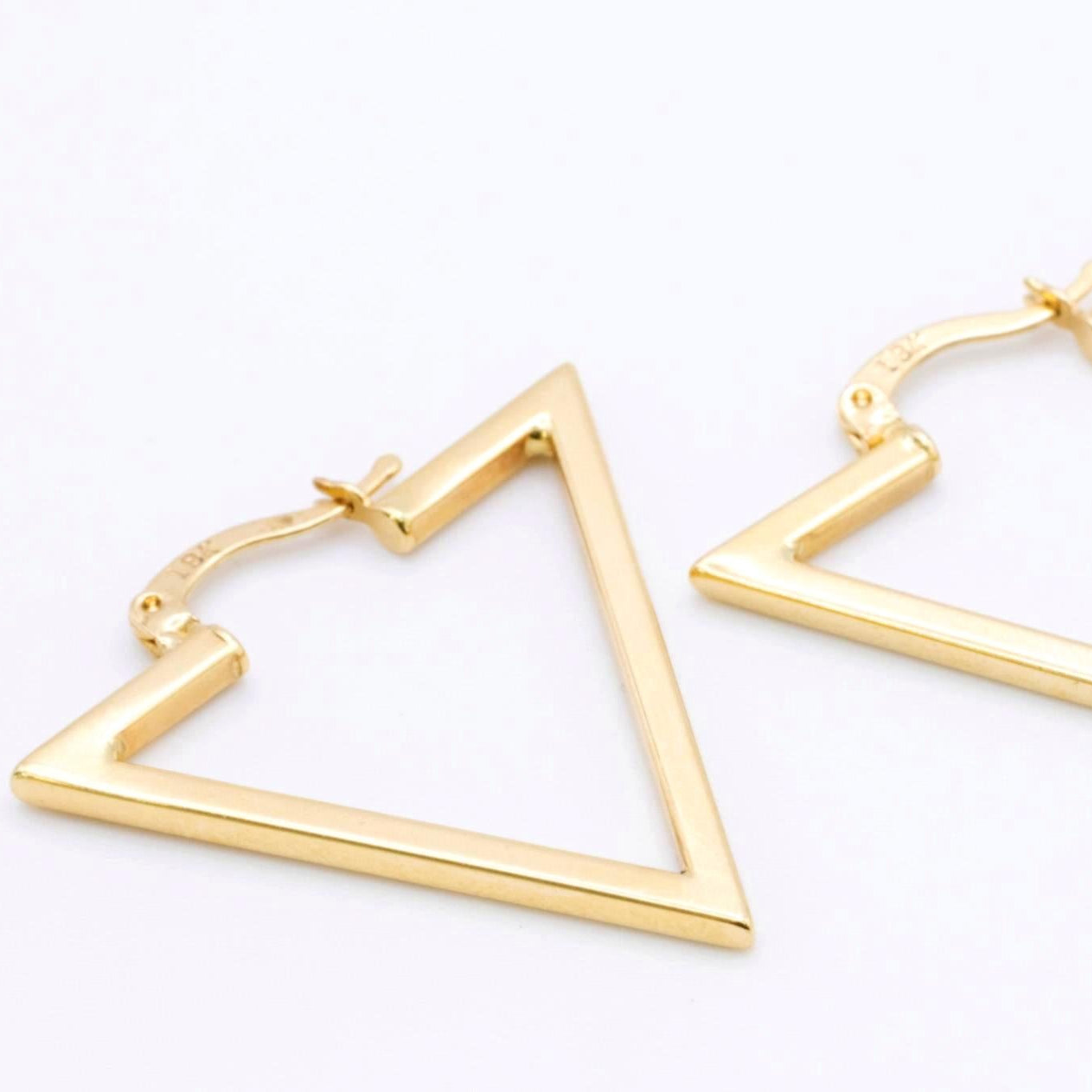 18K Solid Gold Geometric Triangle Hoop Earrings