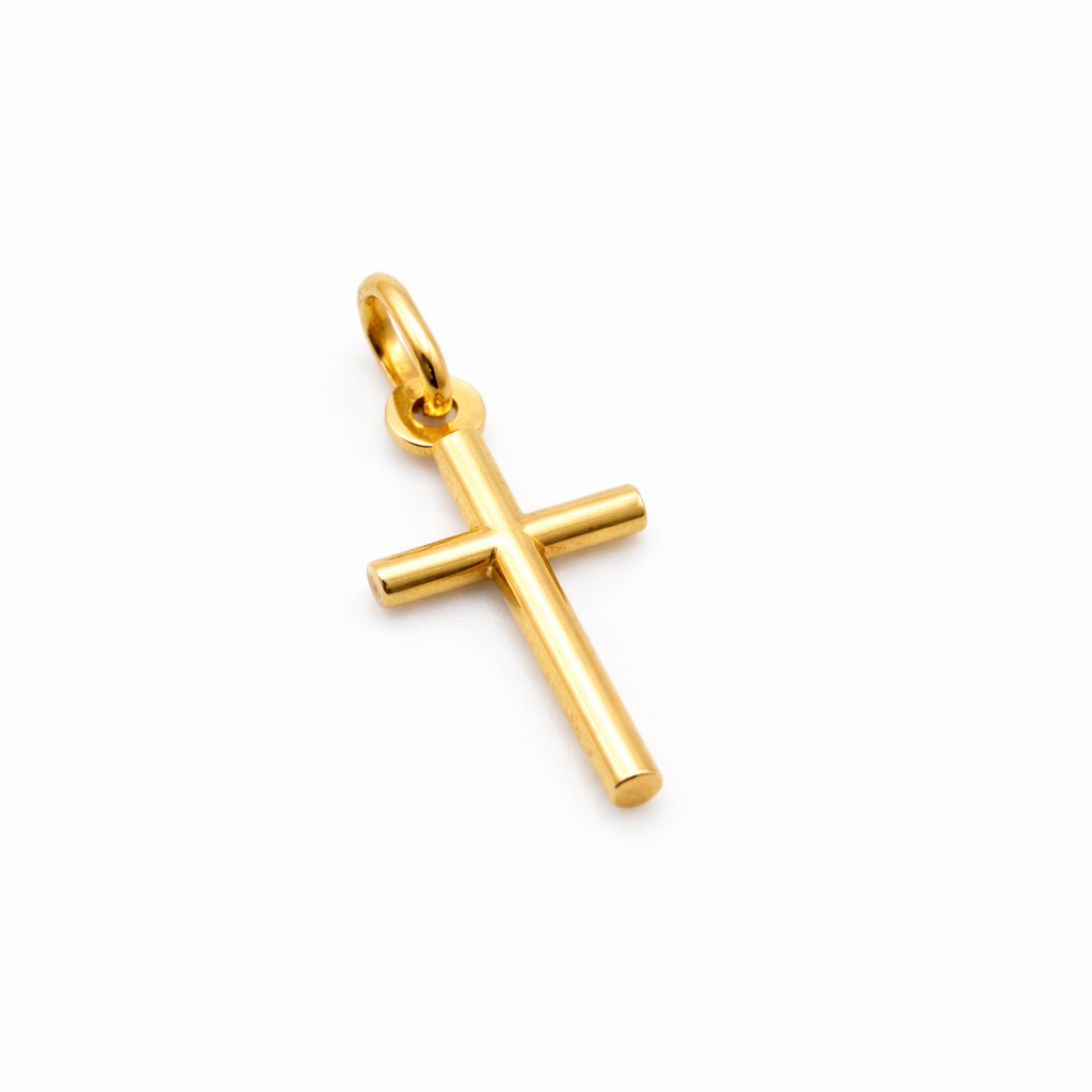 18K Solid Gold Minimalist Bar Cross Pendant